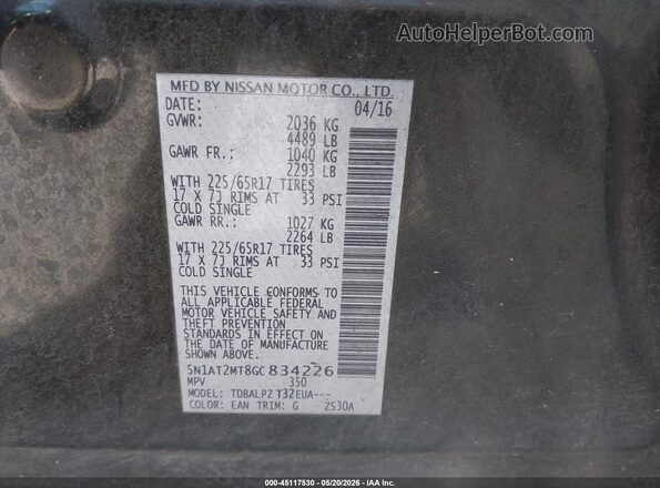5N1AT2MT8GC834226 2016 NISSAN ROGUE Черный Вид подкапотного пространства