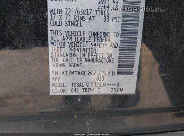 5N1AT2MT8GC877576 2016 NISSAN ROGUE Black Vista del compartimento del motor
