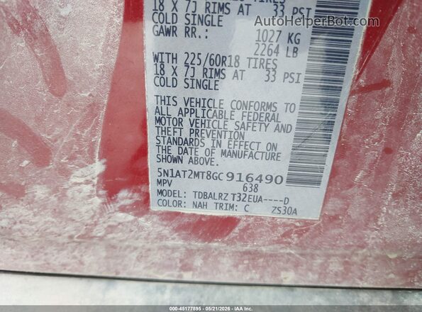 5N1AT2MT8GC916490 2016 NISSAN ROGUE Red Շարժիչի բաժամունքի տեսք