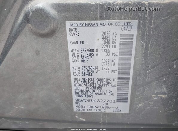 5N1AT2MT8HC827701 2017 NISSAN ROGUE Gray 