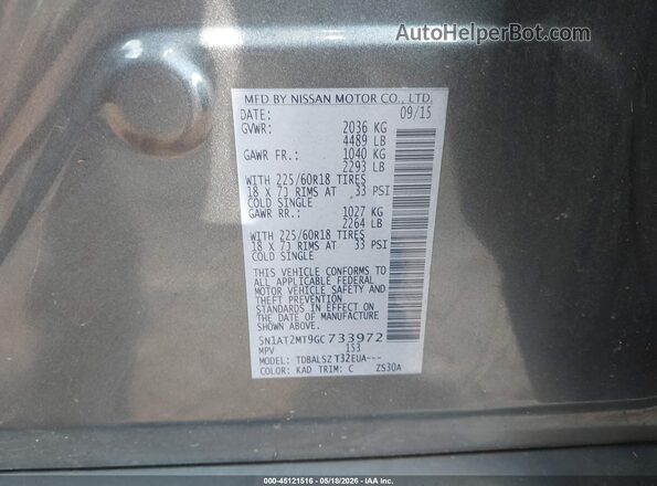 5N1AT2MT9GC733972 2016 NISSAN ROGUE Gray Engine compartment view