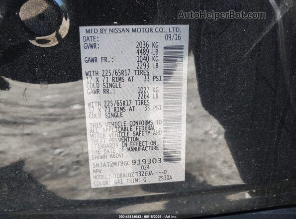 5N1AT2MT9GC919303 2016 NISSAN ROGUE Black 