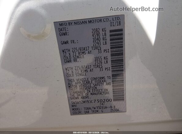 5N1AT2MT9JC750200 2018 NISSAN ROGUE White Engine compartment view