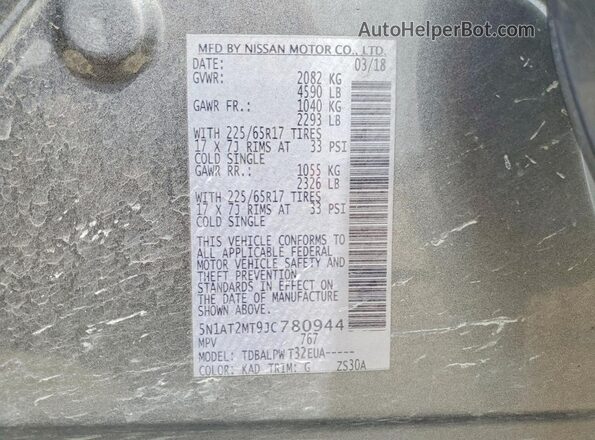5N1AT2MT9JC780944 2018 NISSAN ROGUE Charcoal 