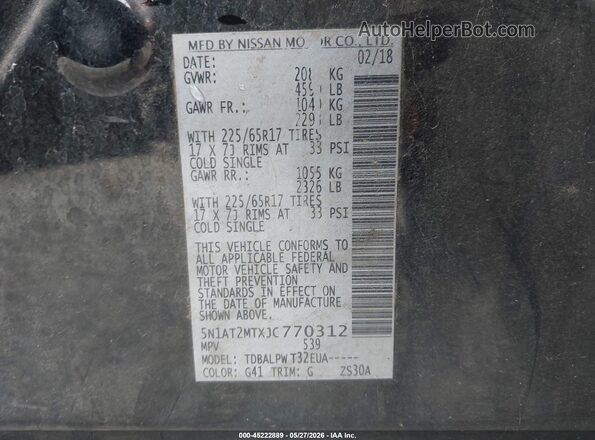 5N1AT2MTXJC770312 2018 NISSAN ROGUE Black 