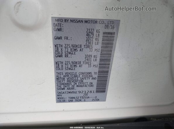5N1AT2MV0GC921281 2016 NISSAN ROGUE White 