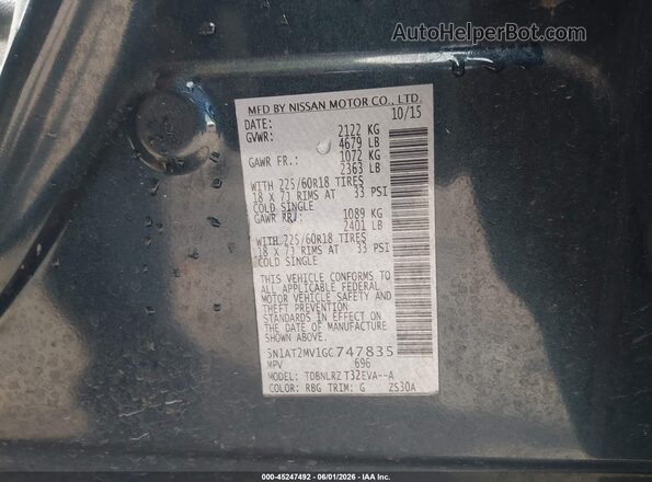 5N1AT2MV1GC747835 2016 NISSAN ROGUE Blue Engine compartment view
