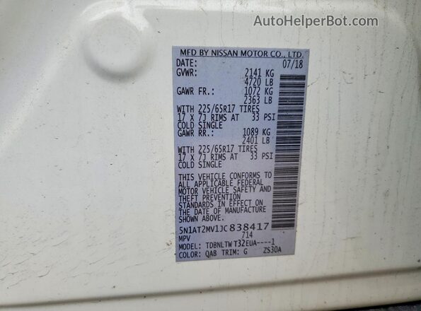 5N1AT2MV1JC838417 2018 NISSAN ROGUE White 