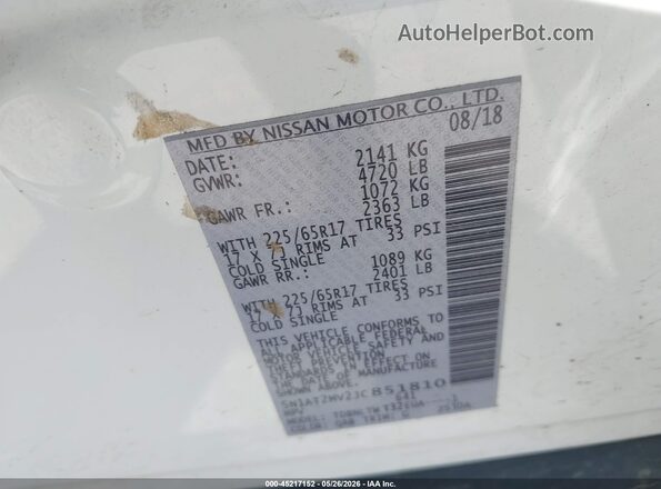 5N1AT2MV2JC851810 2018 NISSAN ROGUE White 