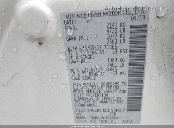 5N1AT2MV2KC815407 2019 NISSAN ROGUE Silver 