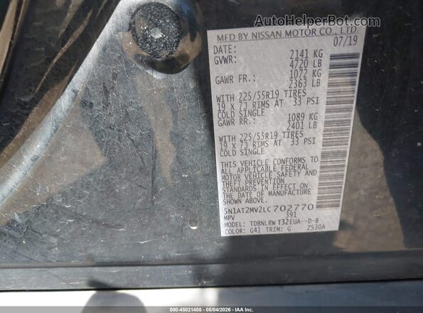 5N1AT2MV2LC702770 2020 NISSAN ROGUE Black Շարժիչի բաժամունքի տեսք