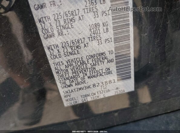 5N1AT2MV3HC823881 2017 NISSAN ROGUE Black Вид підкапотного простору
