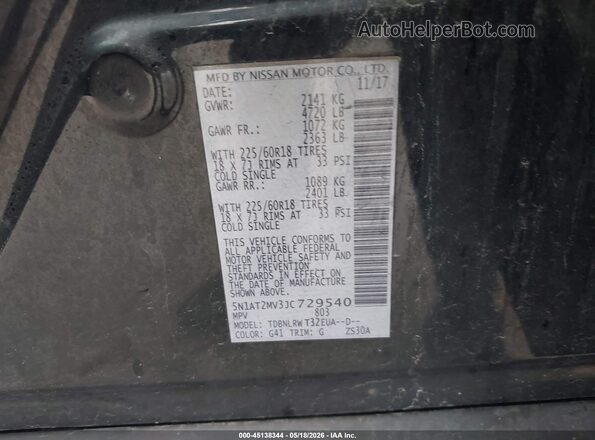 5N1AT2MV3JC729540 2018 NISSAN ROGUE Black 