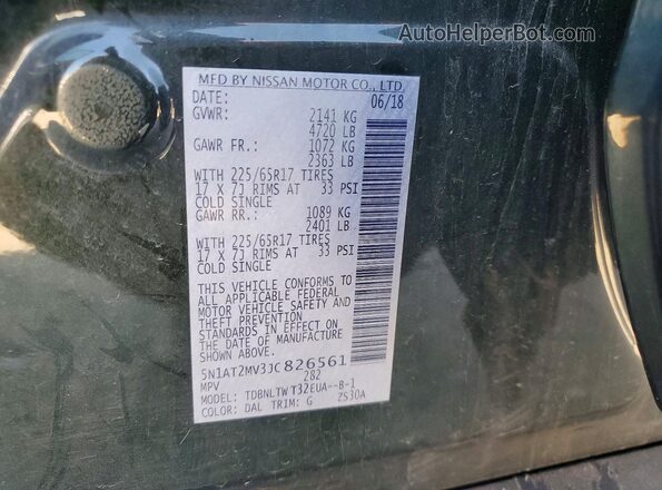 5N1AT2MV3JC826561 2018 NISSAN ROGUE Green VIN sticker view