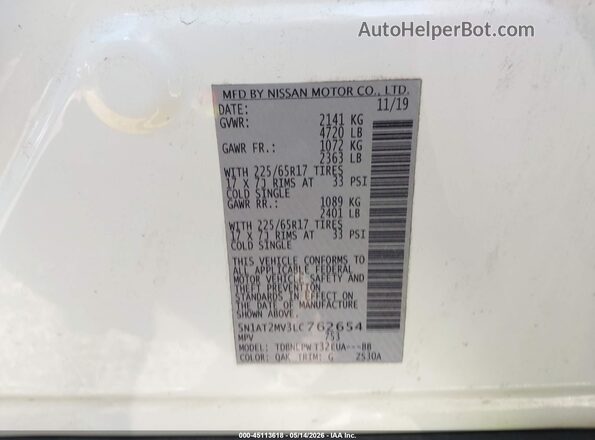 5N1AT2MV3LC762654 2020 NISSAN ROGUE White 