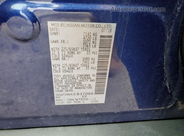 5N1AT2MV4JC837066 2018 NISSAN ROGUE Blue 