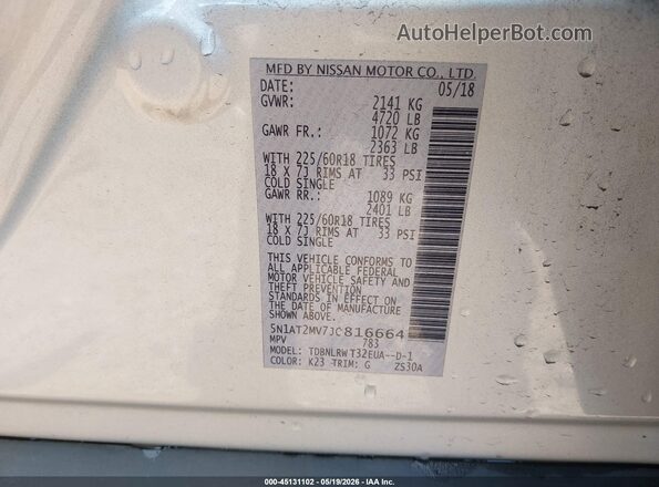 5N1AT2MV7JC816664 2018 NISSAN ROGUE Silver Engine compartment view
