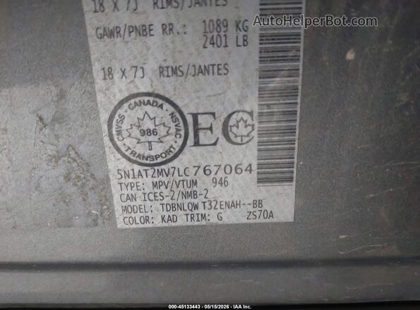 5N1AT2MV7LC767064 2020 NISSAN ROGUE Gray 