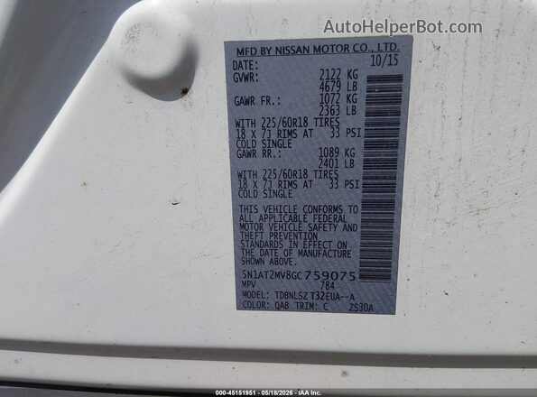 5N1AT2MV8GC759075 2016 NISSAN ROGUE White Vista del compartimento del motor