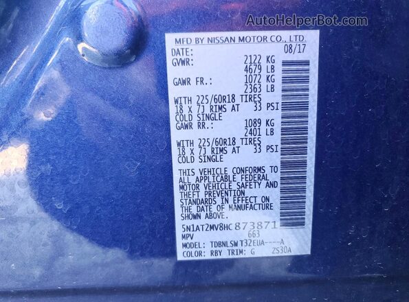 5N1AT2MV8HC873871 2017 NISSAN ROGUE Blue 