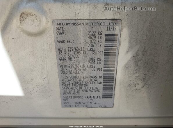 5N1AT2MV9GC768836 2016 NISSAN ROGUE Silver 