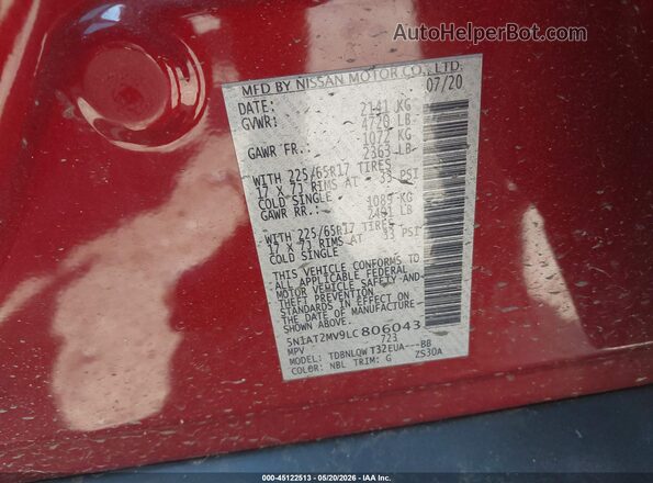5N1AT2MV9LC806043 2020 NISSAN ROGUE Red Widok komory silnika