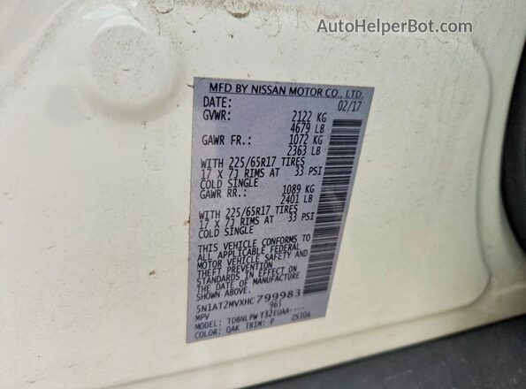 5N1AT2MVXHC799983 2017 NISSAN ROGUE White VIN sticker view