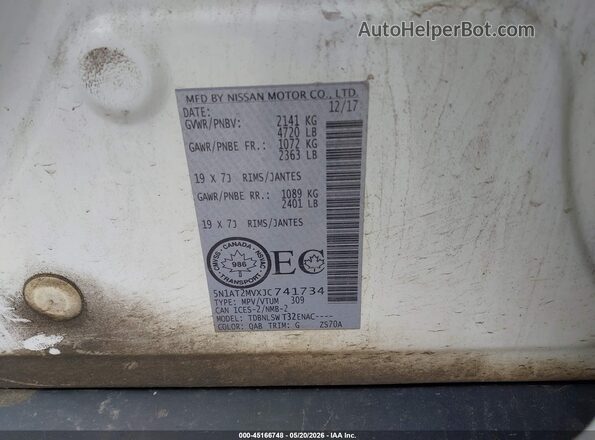 5N1AT2MVXJC741734 2018 NISSAN ROGUE White ძრავის განყოფილების ხედი