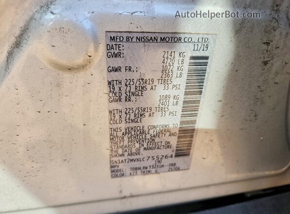 5N1AT2MVXLC755264 2020 NISSAN ROGUE Silver VIN կոդի պիտակի տեսք