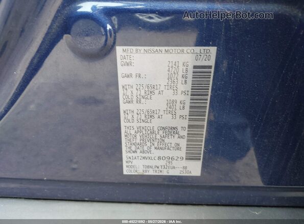 5N1AT2MVXLC809629 2020 NISSAN ROGUE Dark Blue ძრავის განყოფილების ხედი