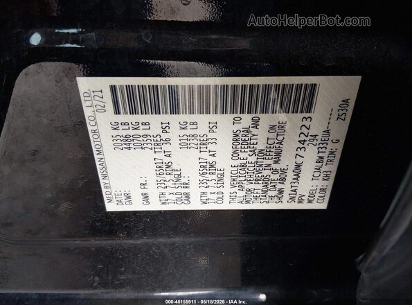 5N1AT3AA0MC734223 2021 NISSAN ROGUE Black Շարժիչի բաժամունքի տեսք