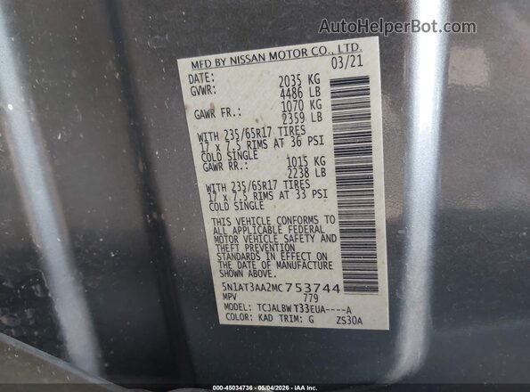5N1AT3AA2MC753744 2021 NISSAN ROGUE Gray Engine compartment view