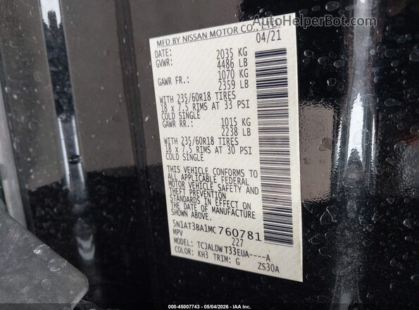 5N1AT3BA1MC760781 2021 NISSAN ROGUE Black 