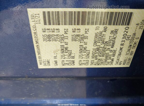 5N1AT3BA1MC833020 2021 NISSAN ROGUE Blue Vista del compartimento del motor