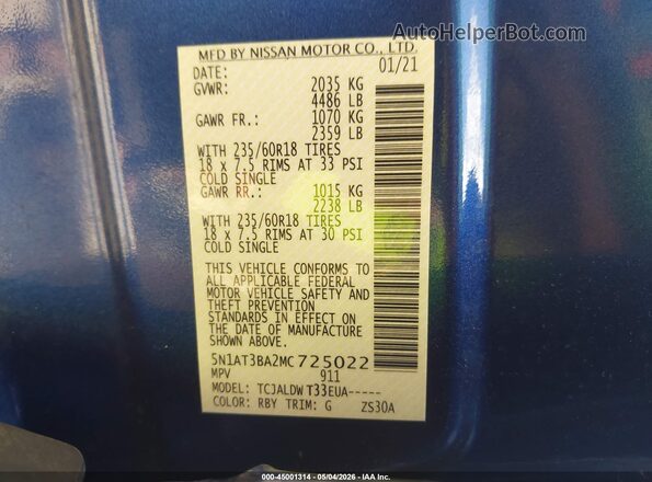 5N1AT3BA2MC725022 2021 NISSAN ROGUE Dark Blue Widok komory silnika