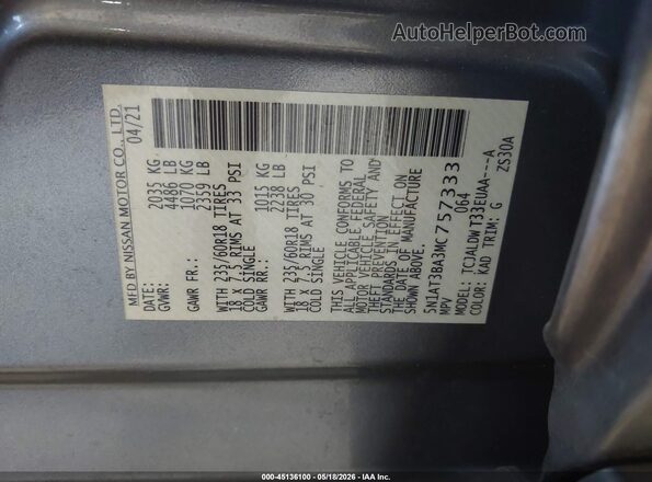5N1AT3BA3MC757333 2021 NISSAN ROGUE Gray 