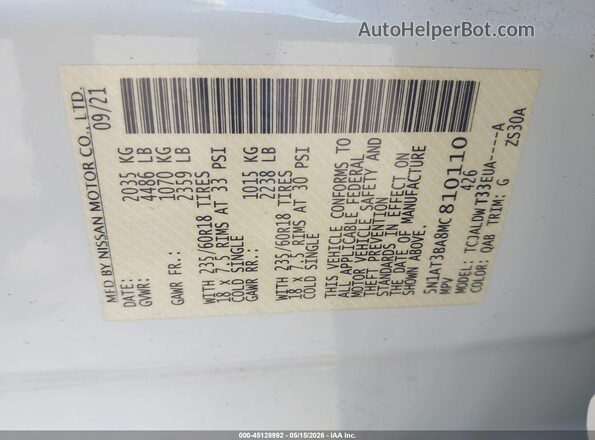 5N1AT3BA8MC810110 2021 NISSAN ROGUE White Vista del compartimento del motor