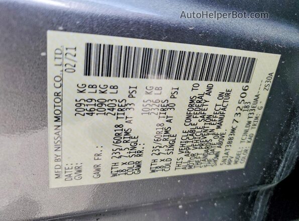 5N1AT3BB3MC732506 2021 NISSAN ROGUE Gray Vista de la etiqueta del VIN