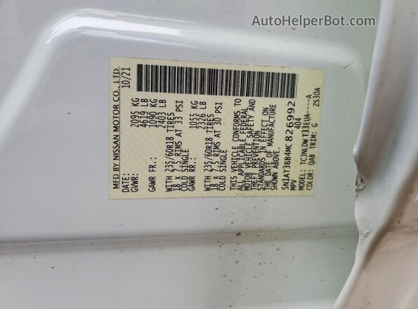 5N1AT3BB4MC826992 2021 NISSAN ROGUE White 