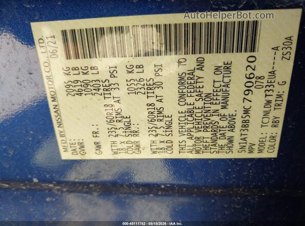 5N1AT3BB5MC790620 2021 NISSAN ROGUE Blue Widok komory silnika