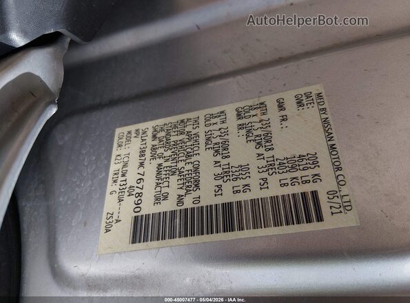 5N1AT3BB7MC767890 2021 NISSAN ROGUE Silver 