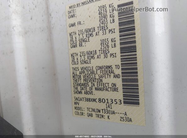 5N1AT3BBXMC801353 2021 NISSAN ROGUE Белый Вид подкапотного пространства