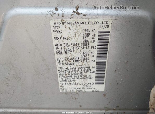 5N1AZ2AS4LN157040 2020 NISSAN MURANO Gray 