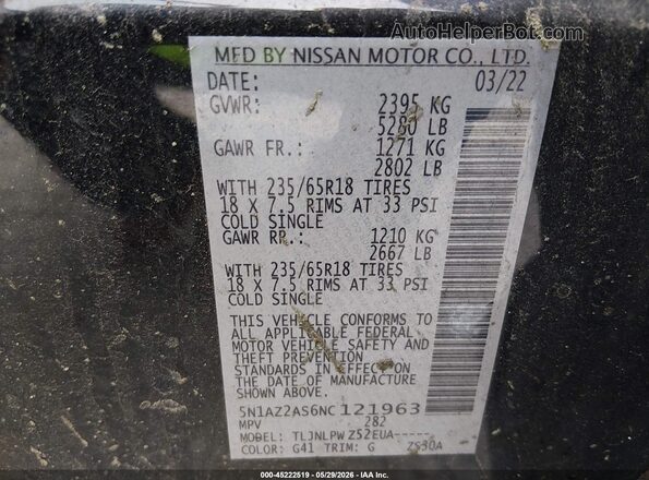 5N1AZ2AS6NC121963 2022 NISSAN MURANO Black Vista del compartimento del motor