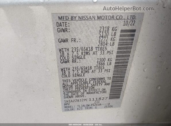 5N1AZ2BJ2PC111827 2023 NISSAN MURANO Gray Vista del compartimento del motor