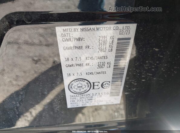 5N1AZ2BS1PC123556 2023 NISSAN MURANO Black Շարժիչի բաժամունքի տեսք