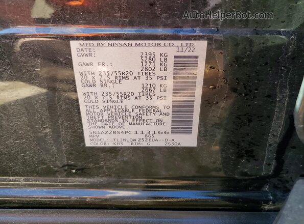 5N1AZ2BS4PC113166 2023 NISSAN MURANO Black Vista interior de 360 grados