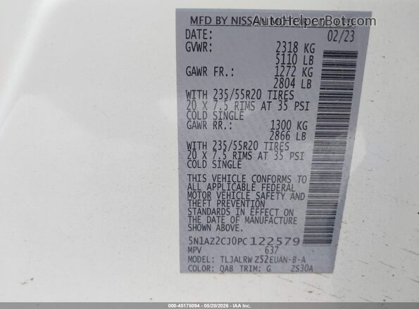 5N1AZ2CJ0PC122579 2023 NISSAN MURANO White 