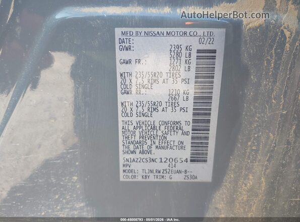 5N1AZ2CS3NC120654 2022 NISSAN MURANO Gray ძრავის განყოფილების ხედი