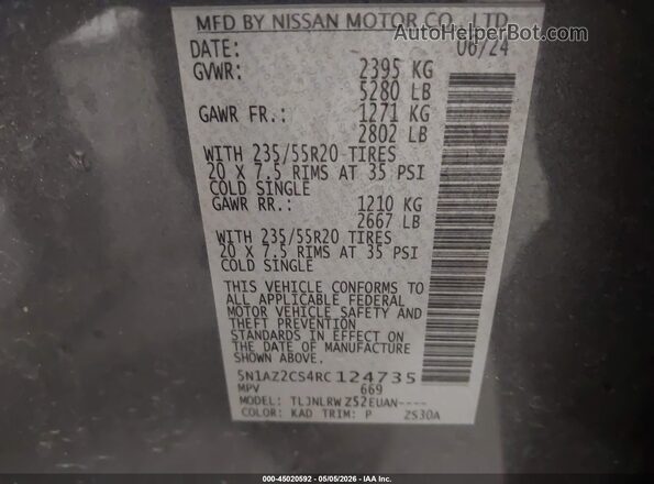 5N1AZ2CS4RC124735 2024 NISSAN MURANO Gray 
